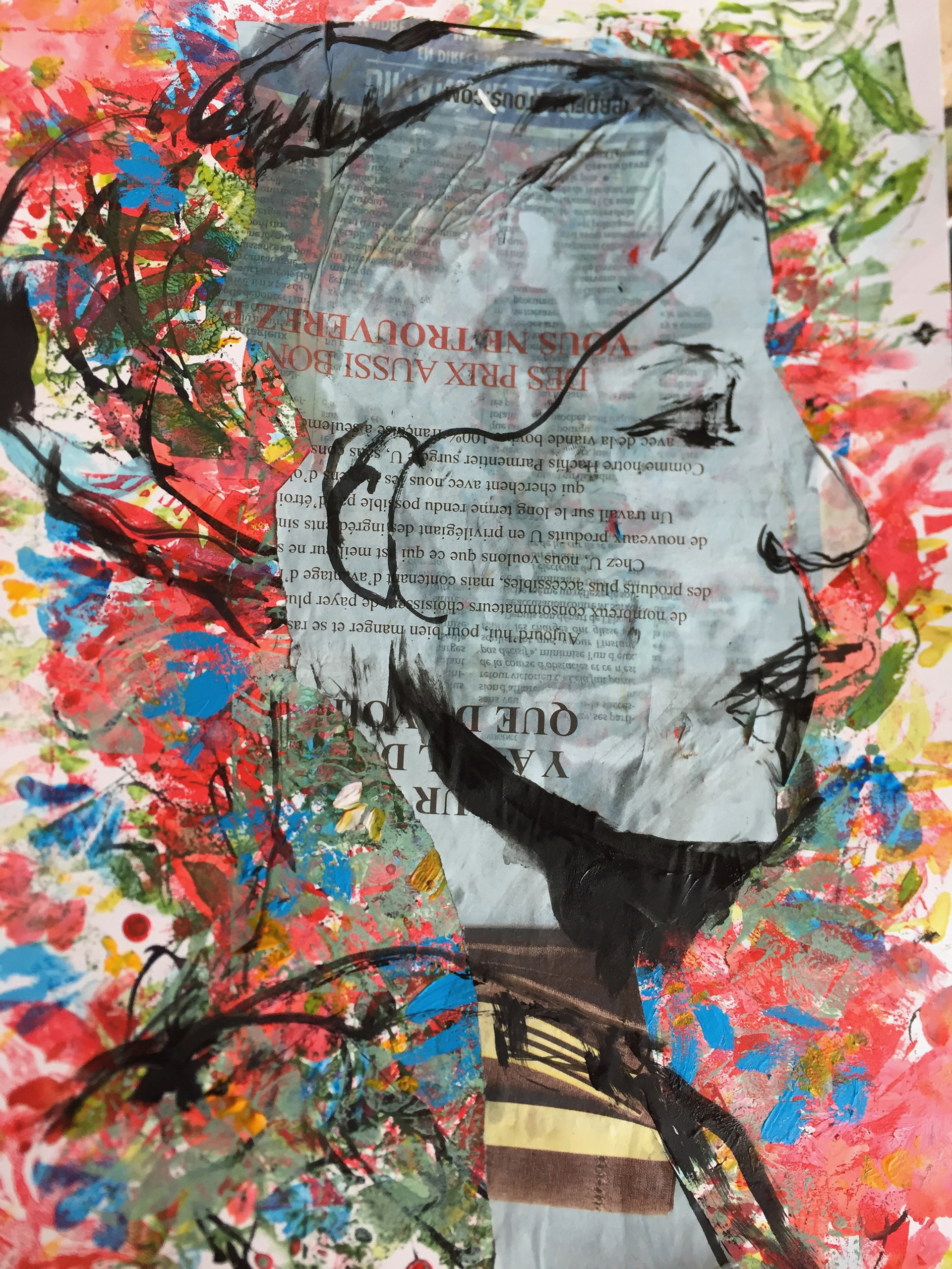 portrait de profil collage et acrylique clotilde hulin Quarez